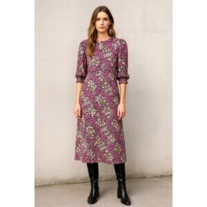 NEW! Nobody's Child US 4/UK 8 Puff Shoulder Liberty Floral Tea Dress Pink Black